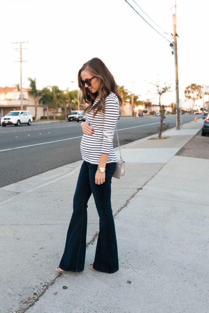 Wide Leg Pants and Striped Tee for fashionable maternity outfit ideas