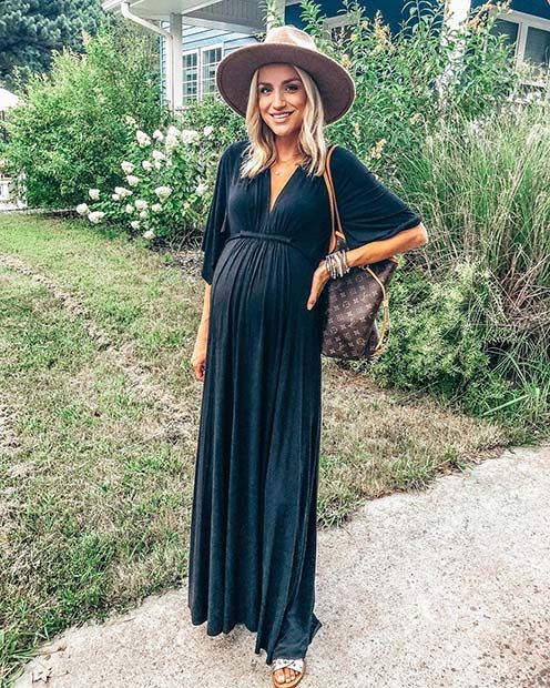 V neck Long Maxi Dress and A Hat for chic style