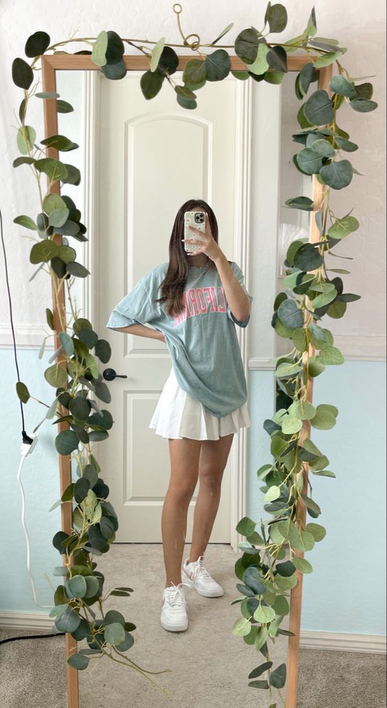pastel oversized tee and tennis skirt for cute summer style