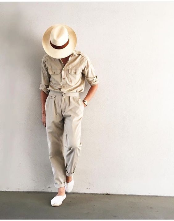 monochrome beige in modern safari outfits