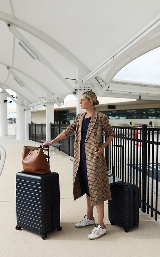 Cozy for Airport Style with dress and sneakers look