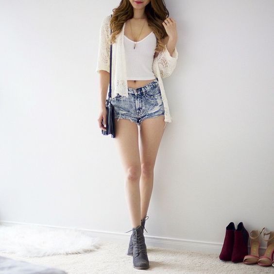 Wear Cardigan with Cropped Top and Shorts