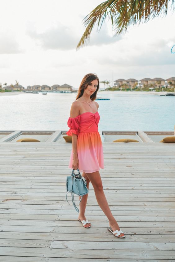 Pretty Sunset Color Dress to wear in Maldives