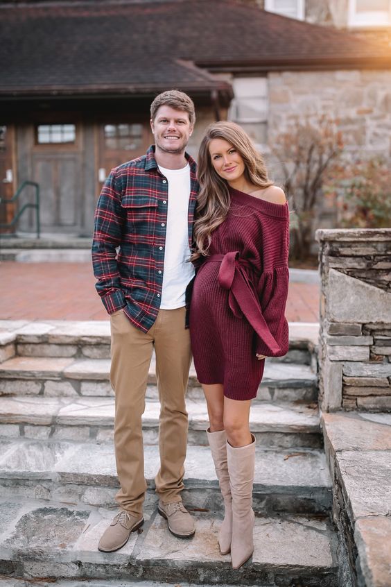Bring Burgundy for Thanksgiving Couple Outfits