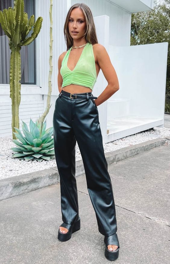 Simple with Halter Top and Leather Pants