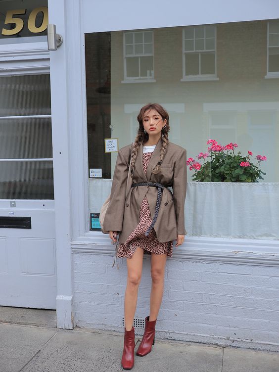 Play with Blazer and Mini Dress for fashionable korean street outfit style